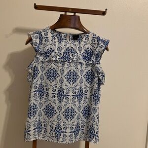 Worthington Navy and White Floral Top